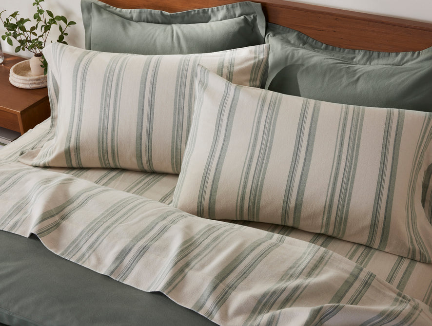 Cloud Brushed™ Organic Flannel Pillowcases | Juniper Herringbone Stripe