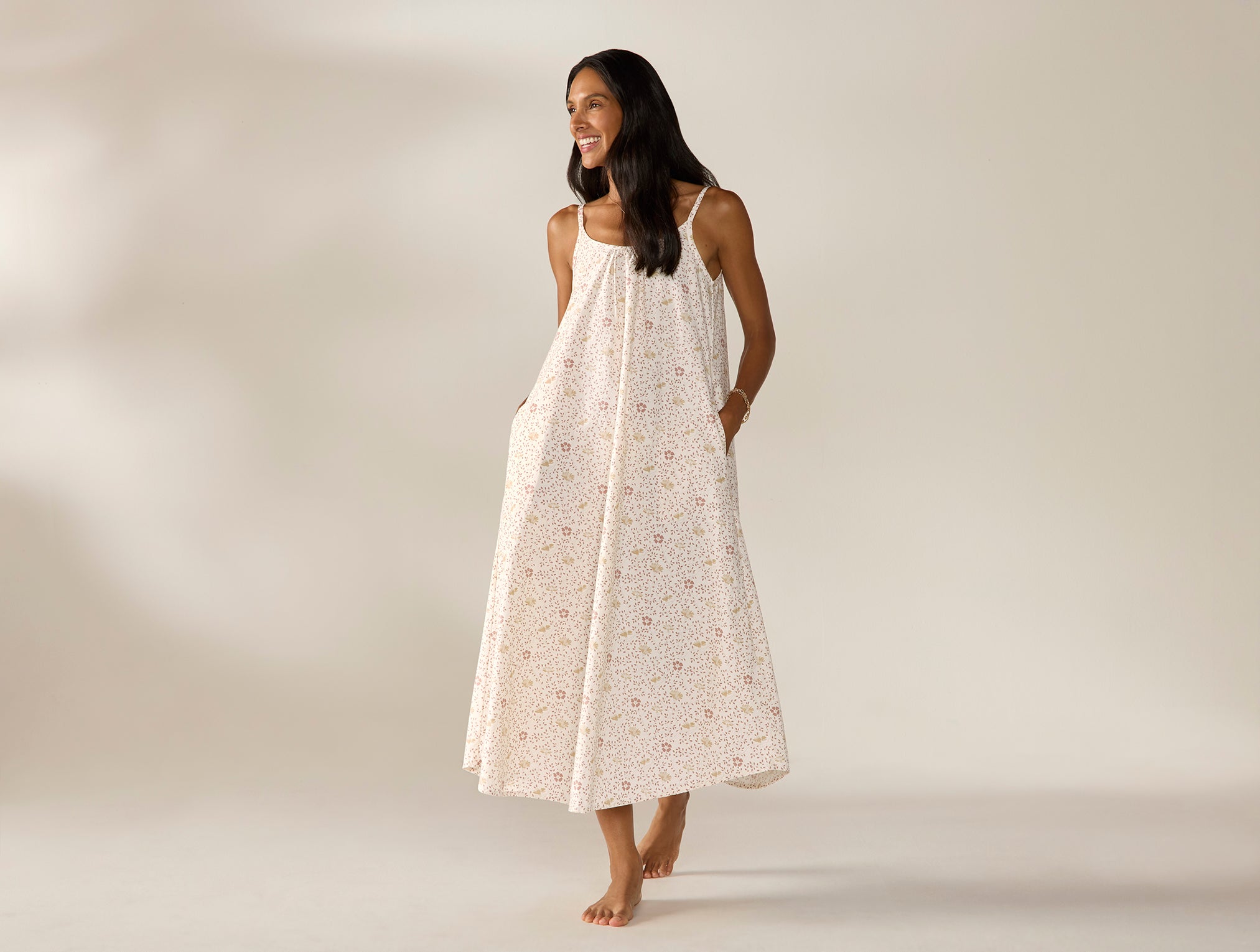 Coyuchi, Women's Isla Organic Cotton Night Dress Large Praline Meadow , L, Sustainable Materials
