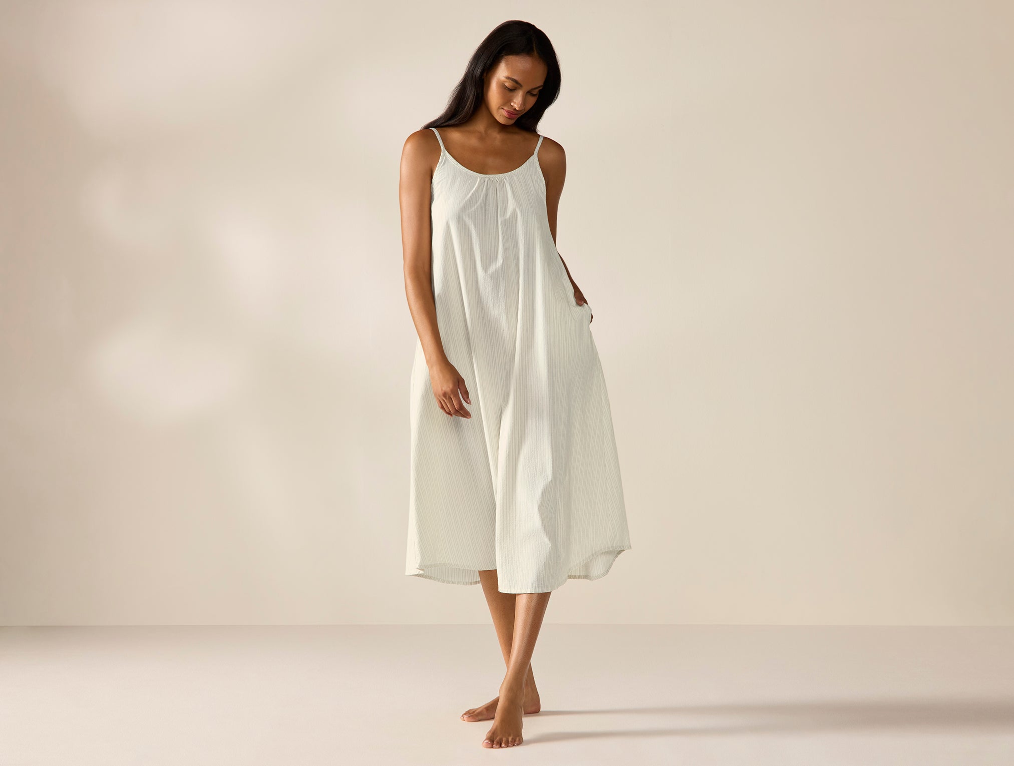 Coyuchi, Women's Isla Organic Cotton Night Dress XS Undyed with Indigo-Gray , XS, Sustainable Materials