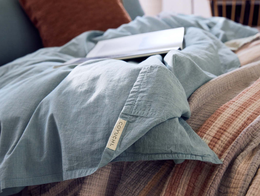 Organic Crinkled Percale™ Sheet Set | Surf Chambray