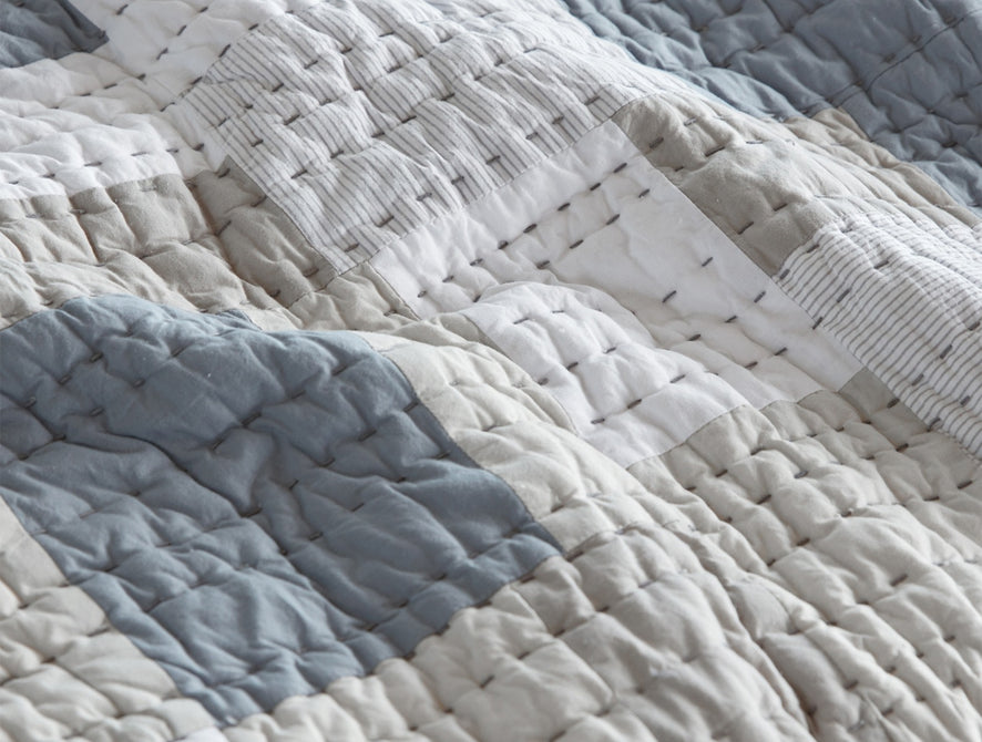 Seascape Patchwork Organic Quilt | Alpine White w/Multi