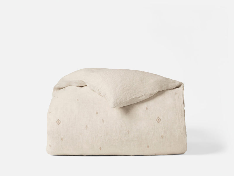 Cambria Embroidered Organic Linen Duvet Cover