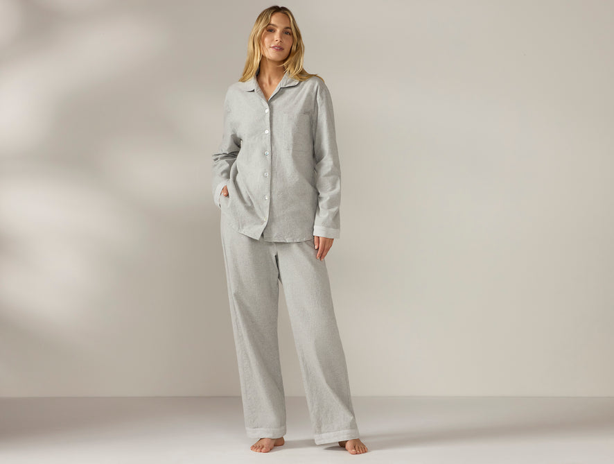 Women's Cloud Brushed Organic Flannel Pajama Set | Gray Heather