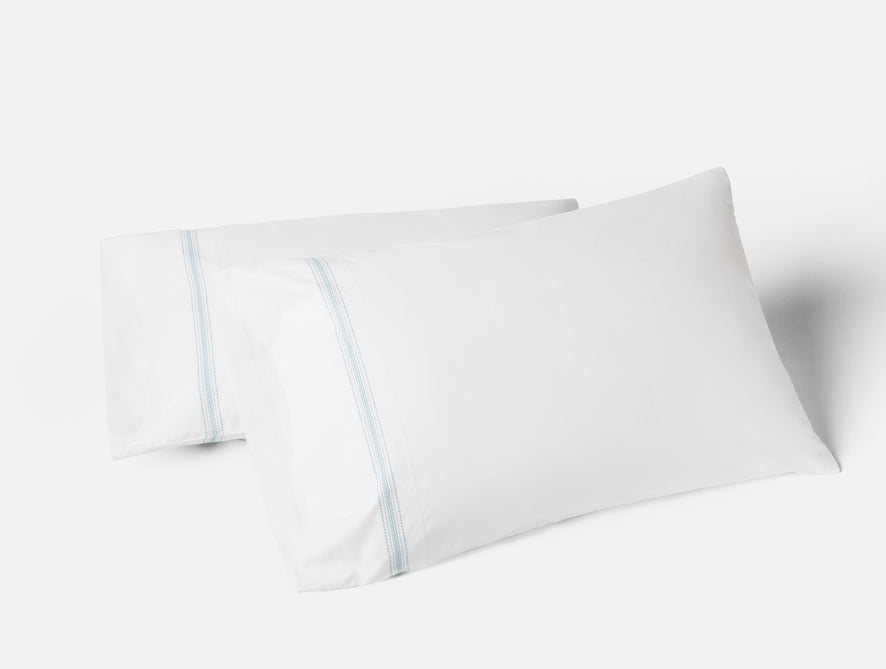 Landscape Embroidered Organic Pillowcases - Coyuchi | Alpine White w/Pacific Blue