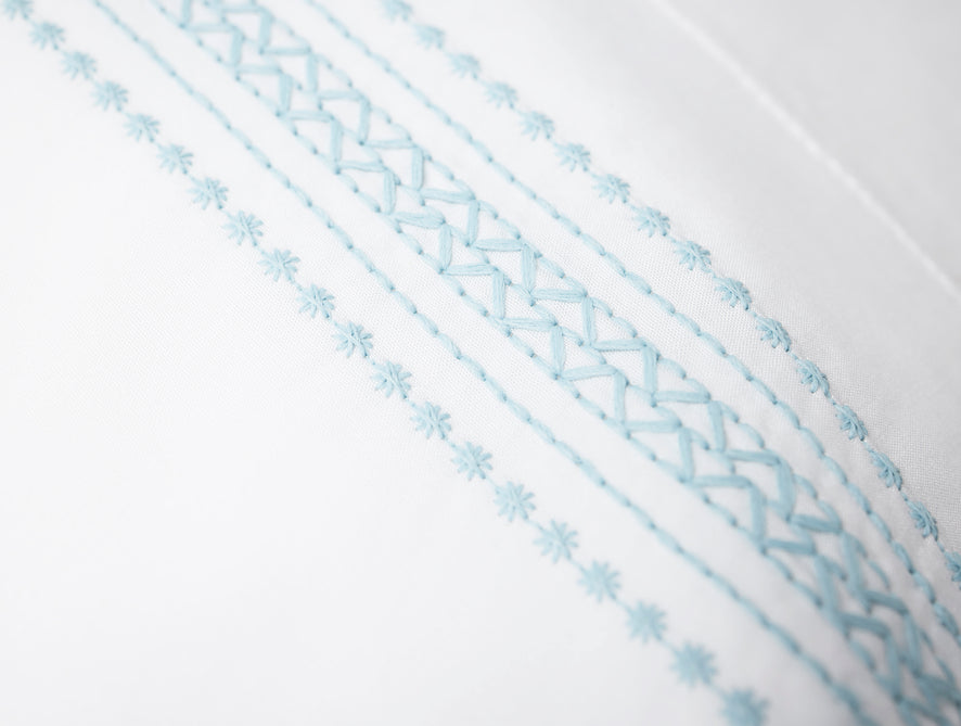 Landscape Embroidered Organic Pillowcases - Coyuchi | Alpine White w/Pacific Blue
