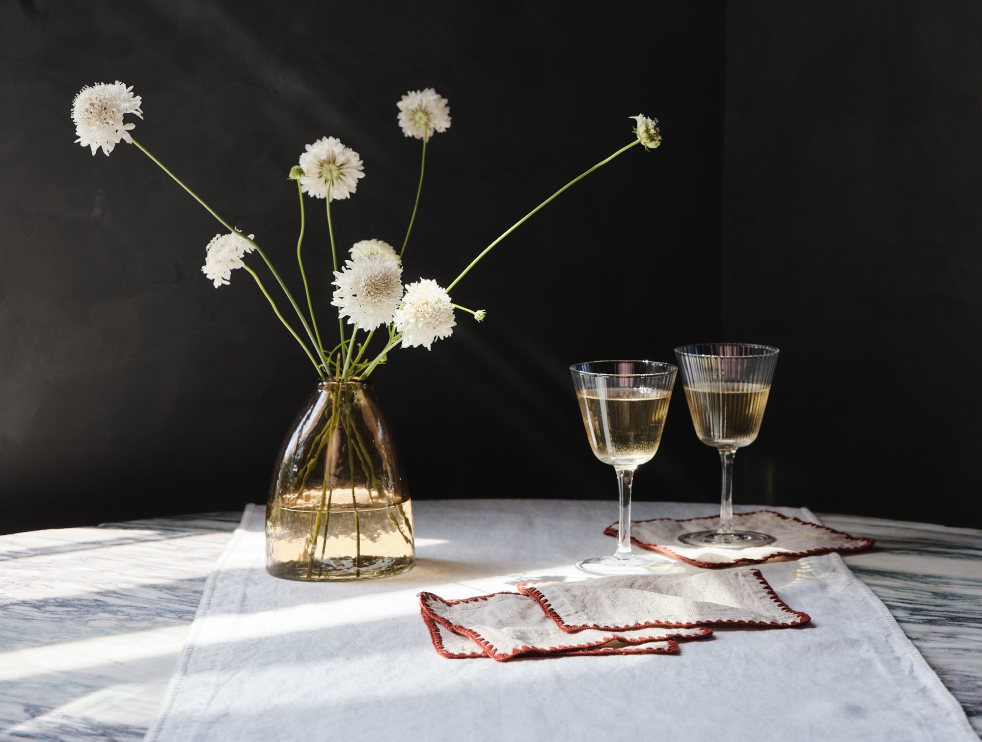 Olivos Embroidered Organic Linen Cocktail Napkins 