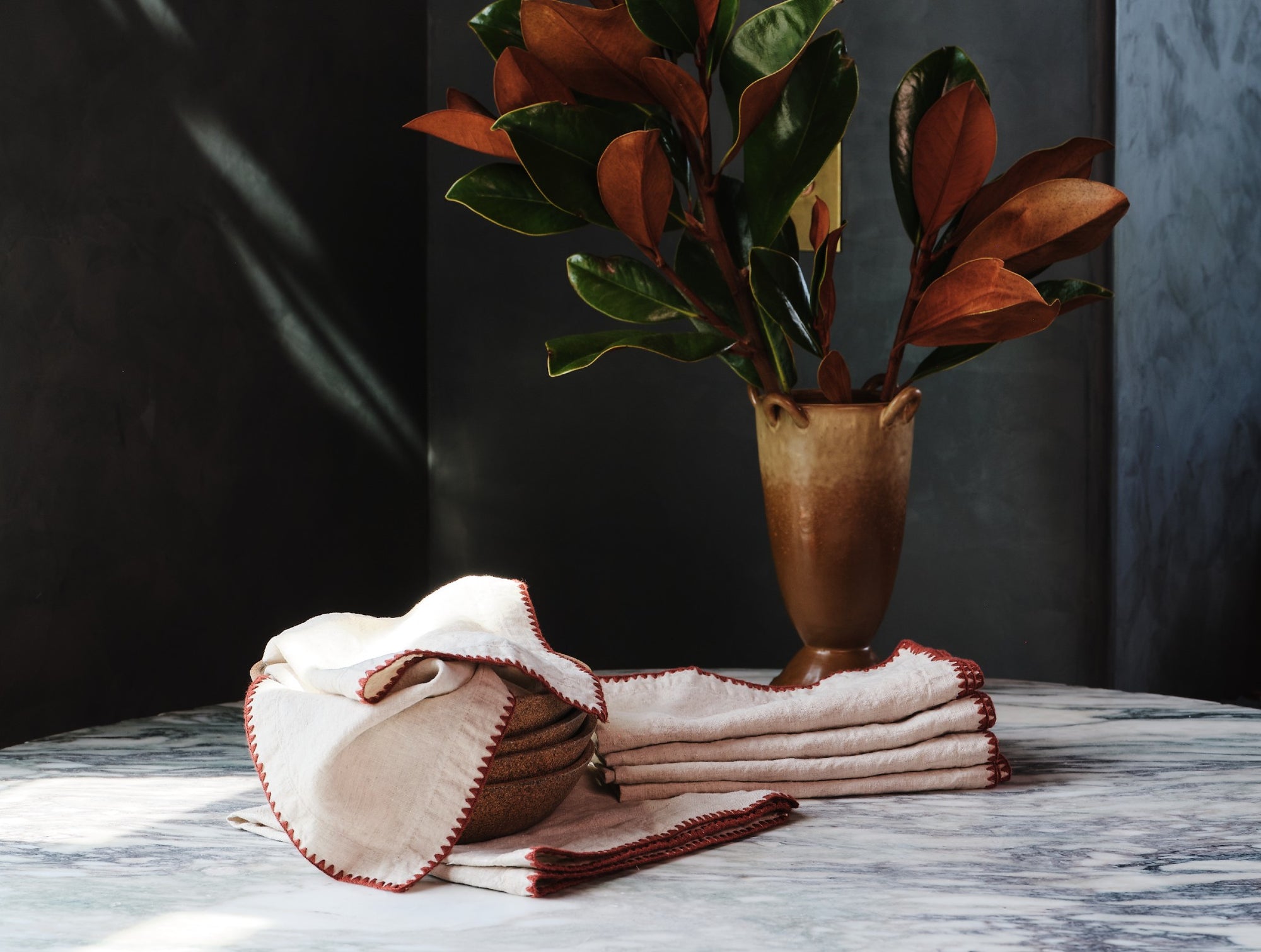 Olivos Embroidered Organic Linen Napkins 