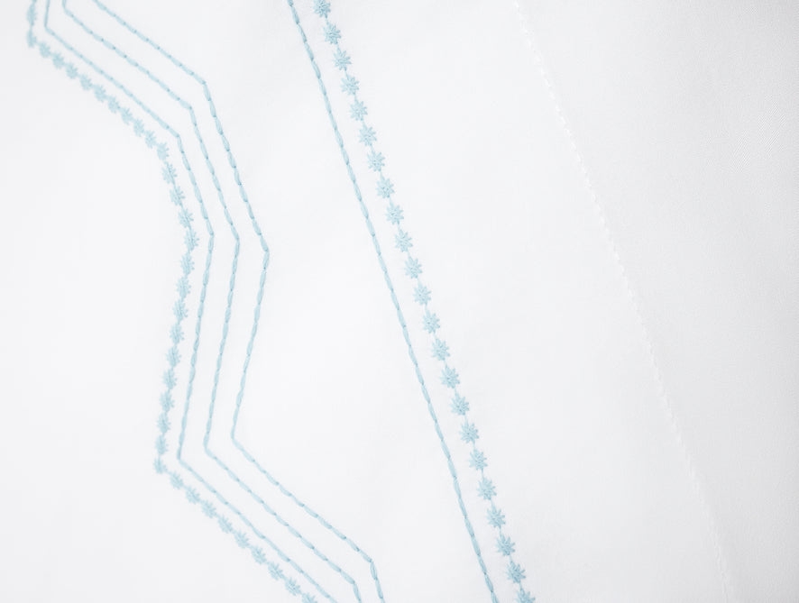 Vista Embroidered Organic Pillowcases - Coyuchi | Alpine White w/Pacific Blue