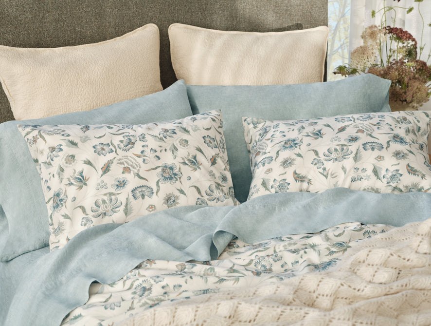 Viola Organic Print Sham - Coyuchi | Undyed w/Cerulean
