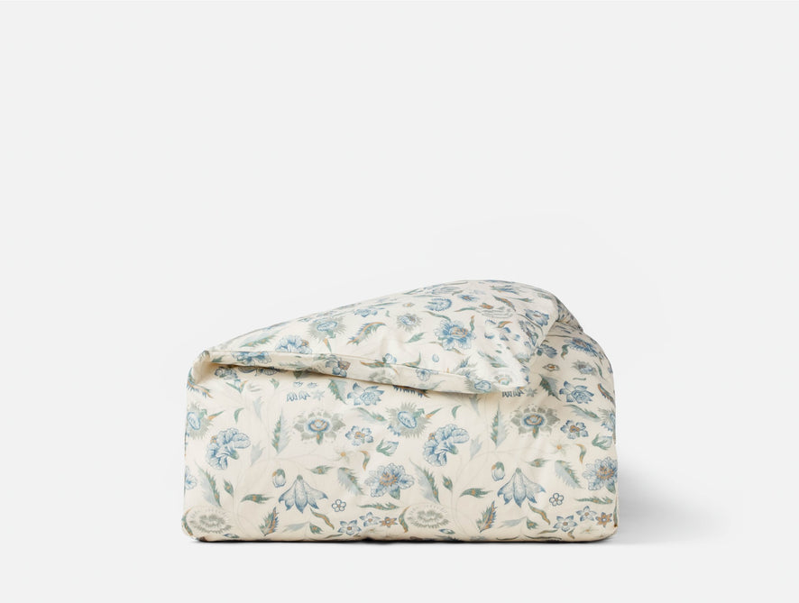 Viola Organic Print Duvet Cover - Coyuchi | Undyed w/Cerulean