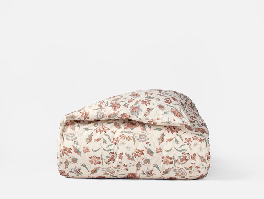 Viola Organic Print Duvet Cover - Coyuchi | Undyed w/Garnet