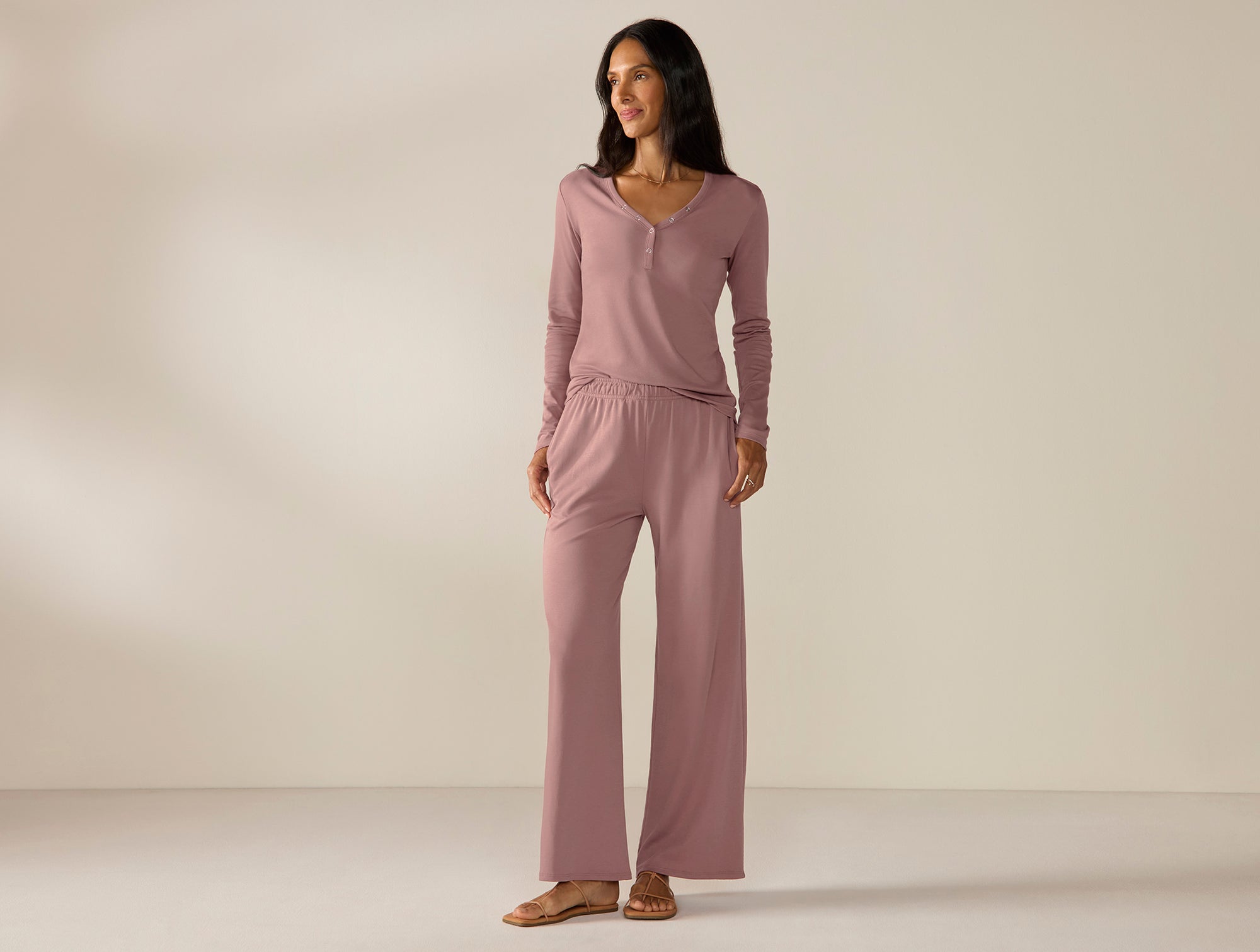 Women's Pima Organic Knit Wide Leg Pant + Henley Set
