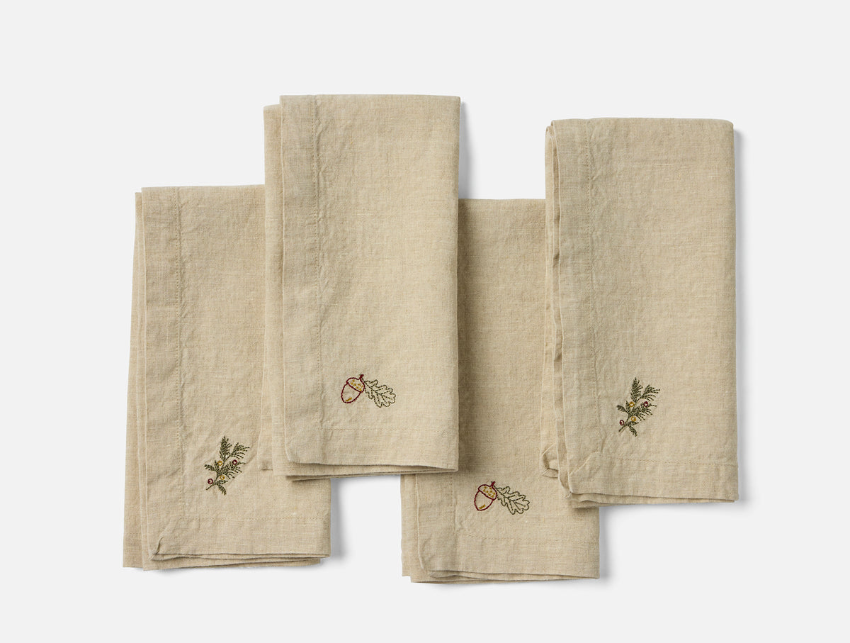 Embroidered Organic Linen Napkins