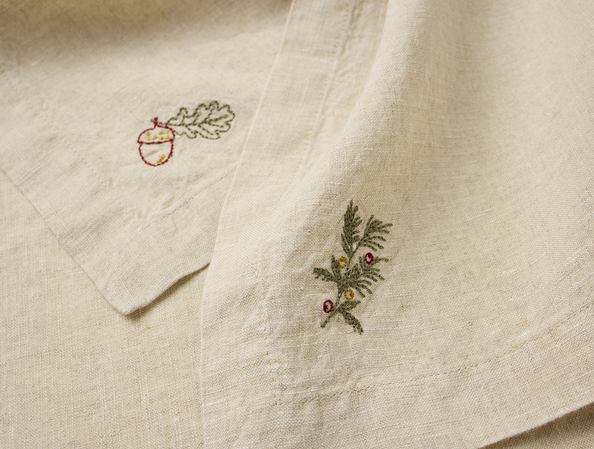 Embroidered Organic Linen Napkins