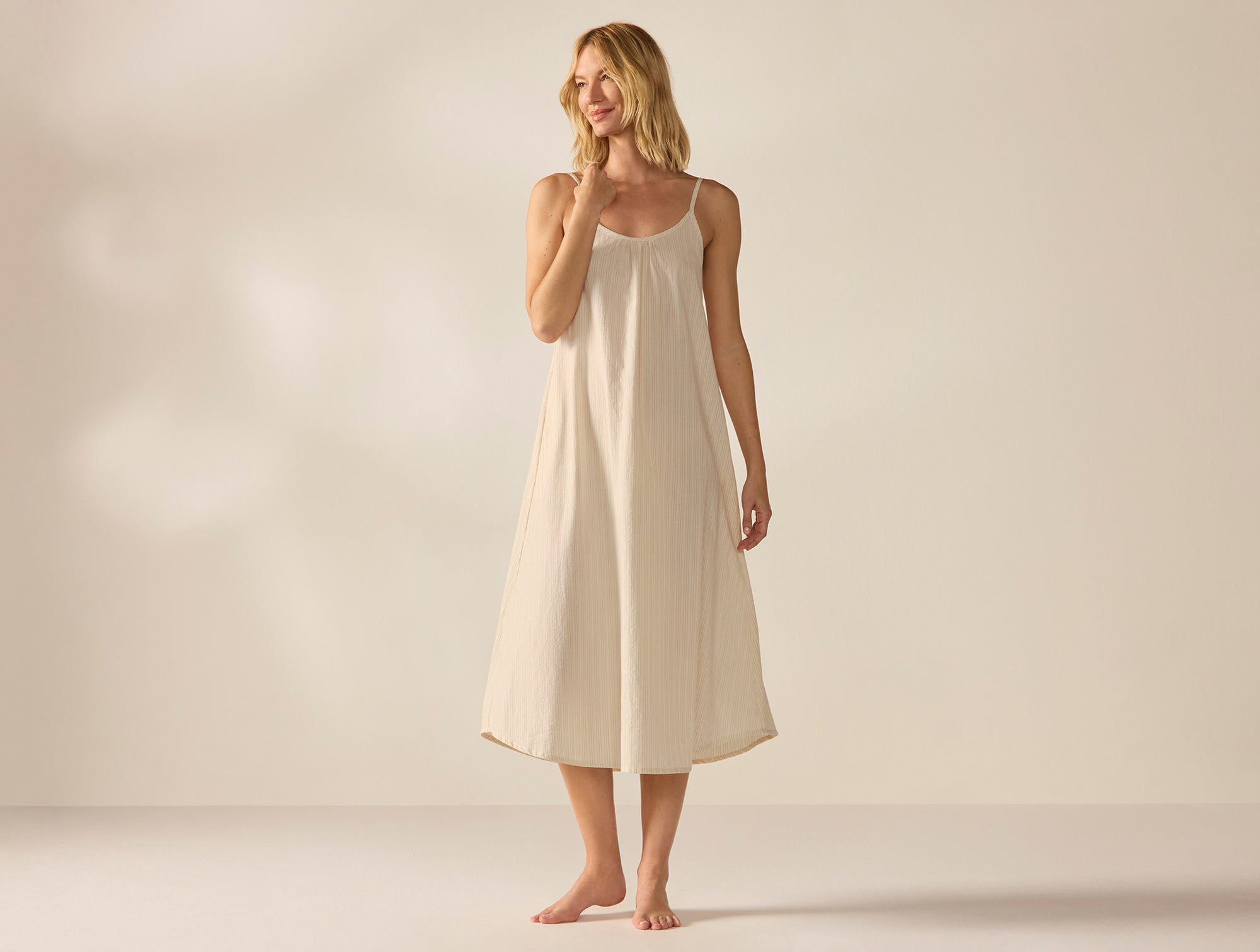 Coyuchi, Women's Isla Organic Cotton Night Dress Large Undyed with Hazel-Rosehip , L, Sustainable Materials