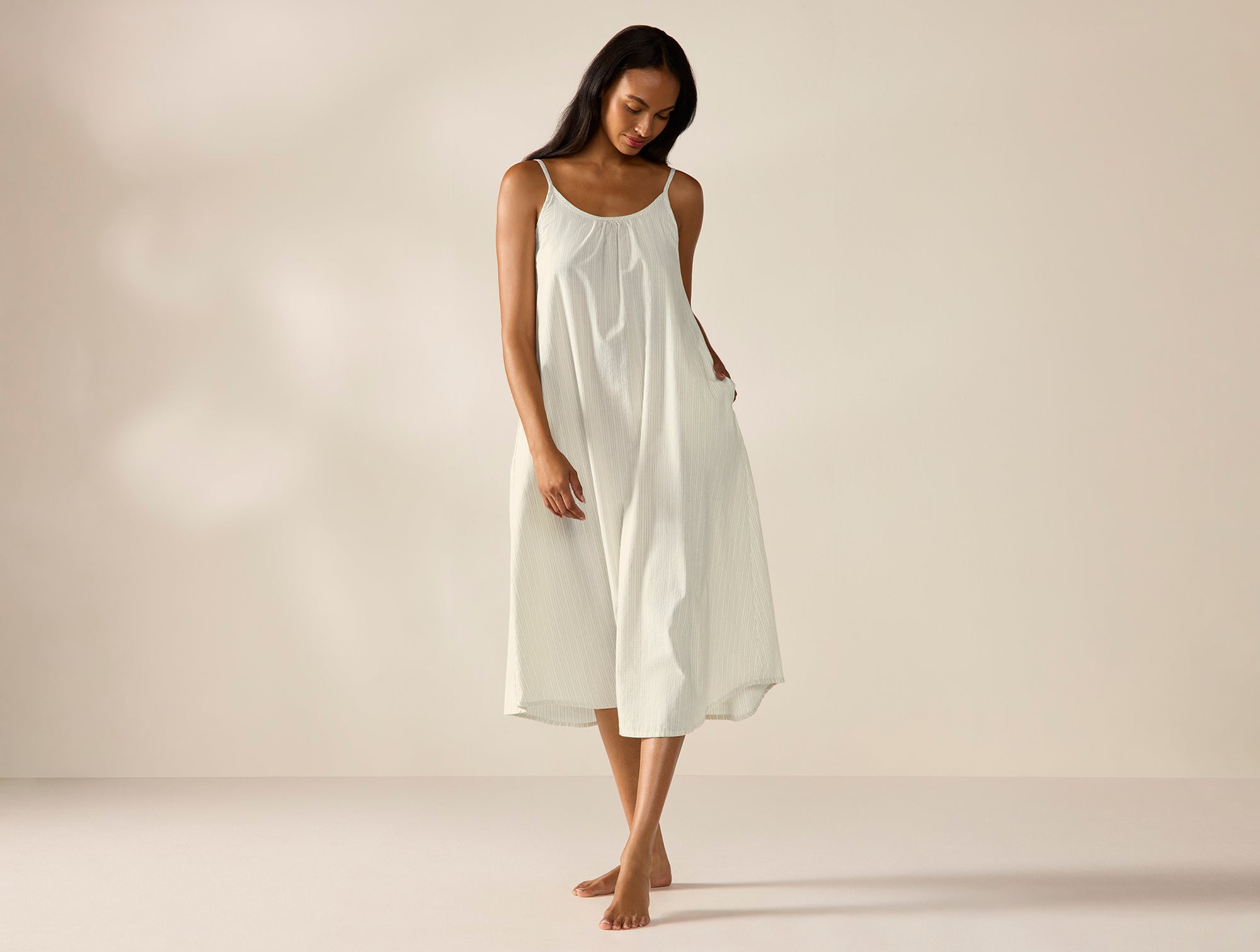 Coyuchi, Women's Isla Organic Cotton Night Dress XS Undyed with Indigo-Gray , XS, Sustainable Materials