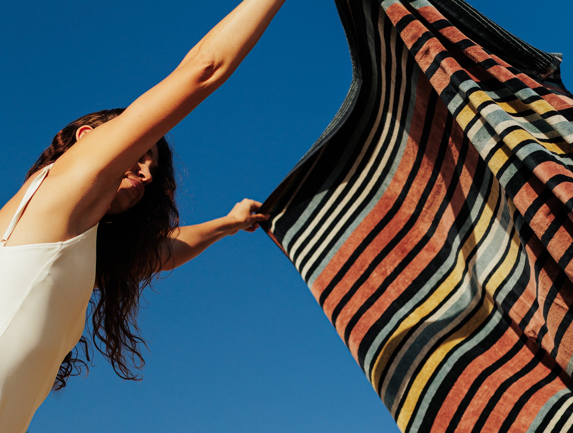新品・未使用　Sant Marios 絹毛布2P 140×200cm Dawn Stripe Organic Beach Towel – Coyuchi