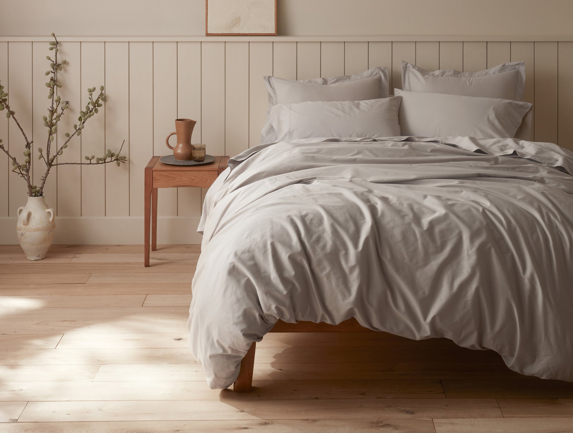 Organic Sateen Bed Sheets Set Natural Cotton / Full