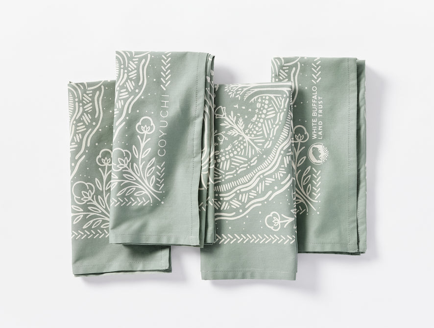White Buffalo Land Trust Bandana Napkins, Set of 4 | Sage w/Undyed