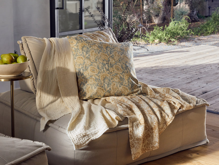 Balboa Organic Print Decorative Pillow Cover | Lagoon w/Hay