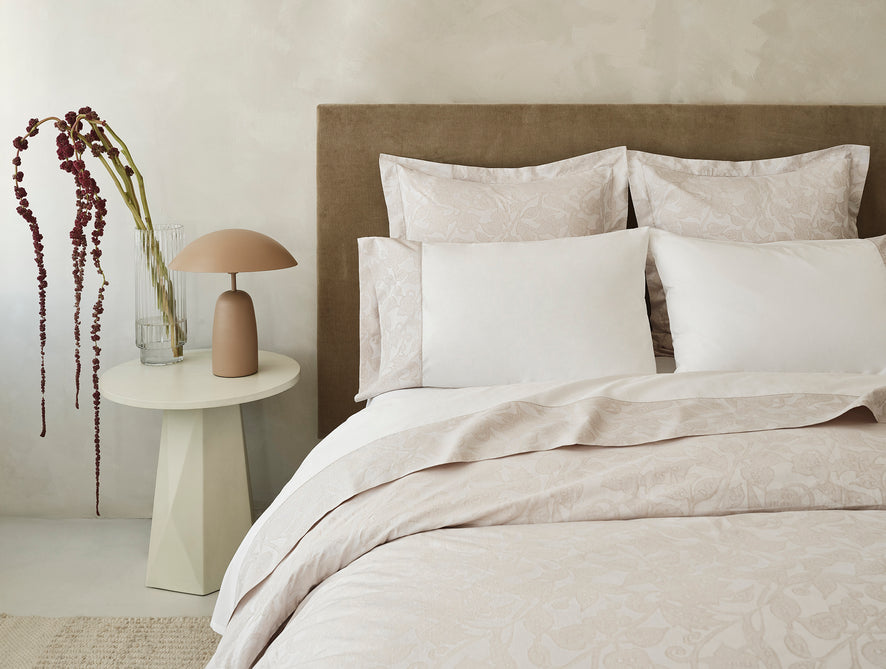 Heritage Organic Jacquard Border Flat Sheet - Coyuchi | Alpine White w/Stone