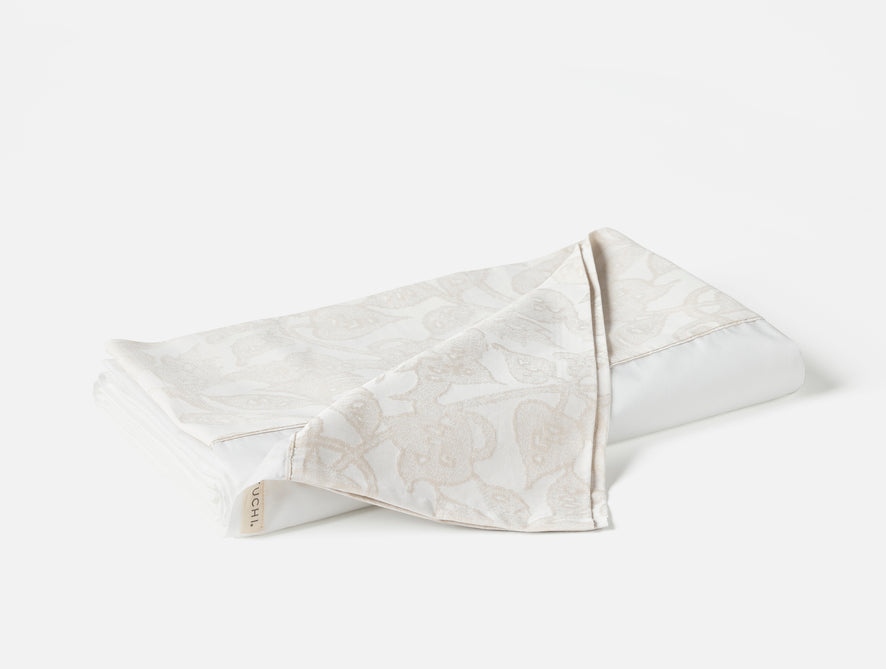 Heritage Organic Jacquard Border Flat Sheet - Coyuchi | Alpine White w/Stone