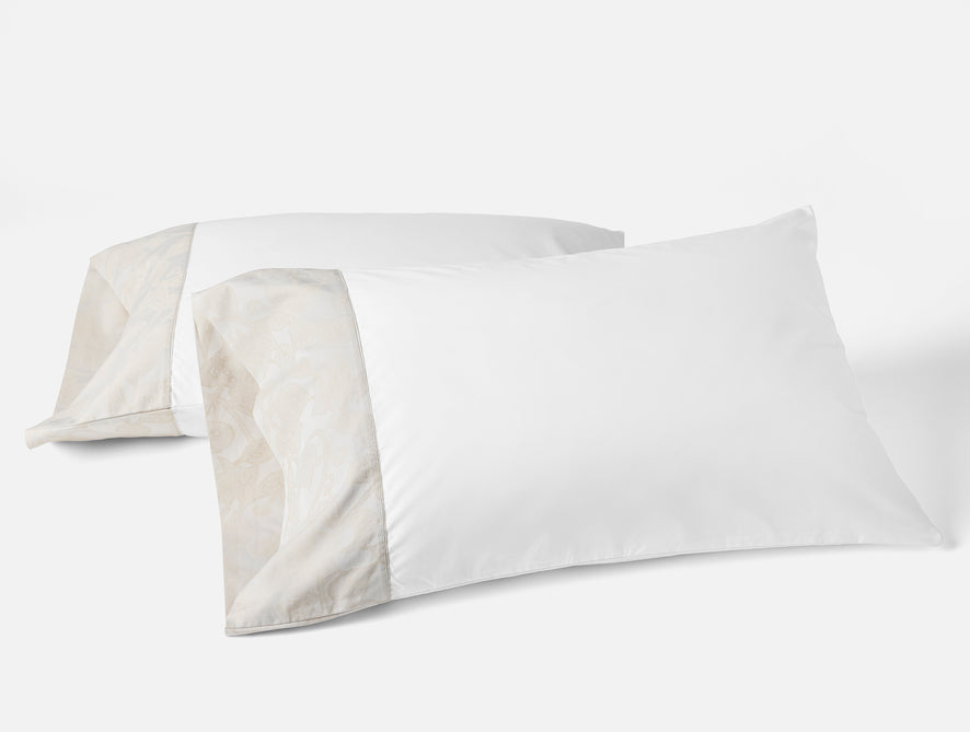 Heritage Organic Jacquard Border Pillowcases - Coyuchi | Alpine White w/Stone