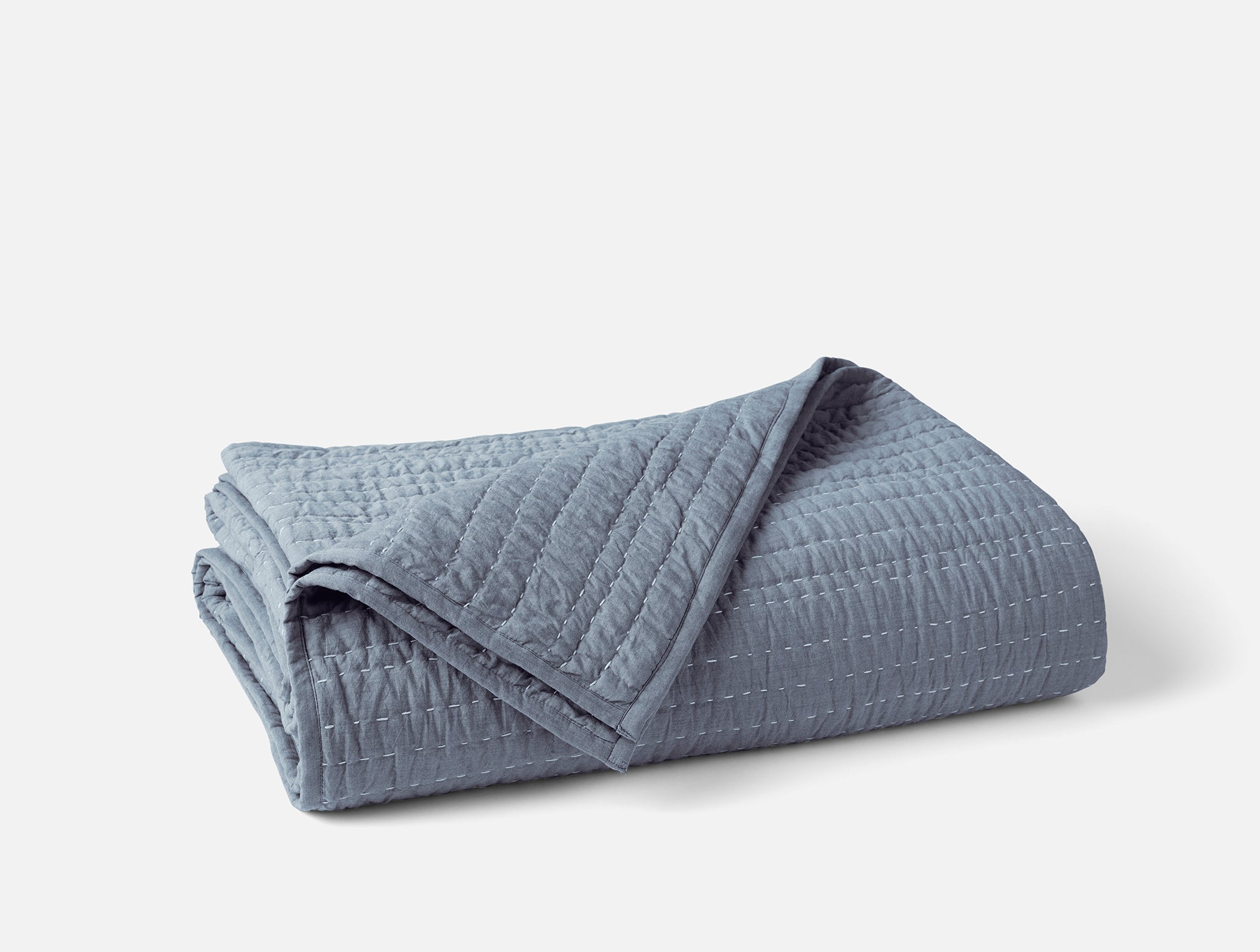 Channel Handstitched Organic Quilt (Indigo Chambray)