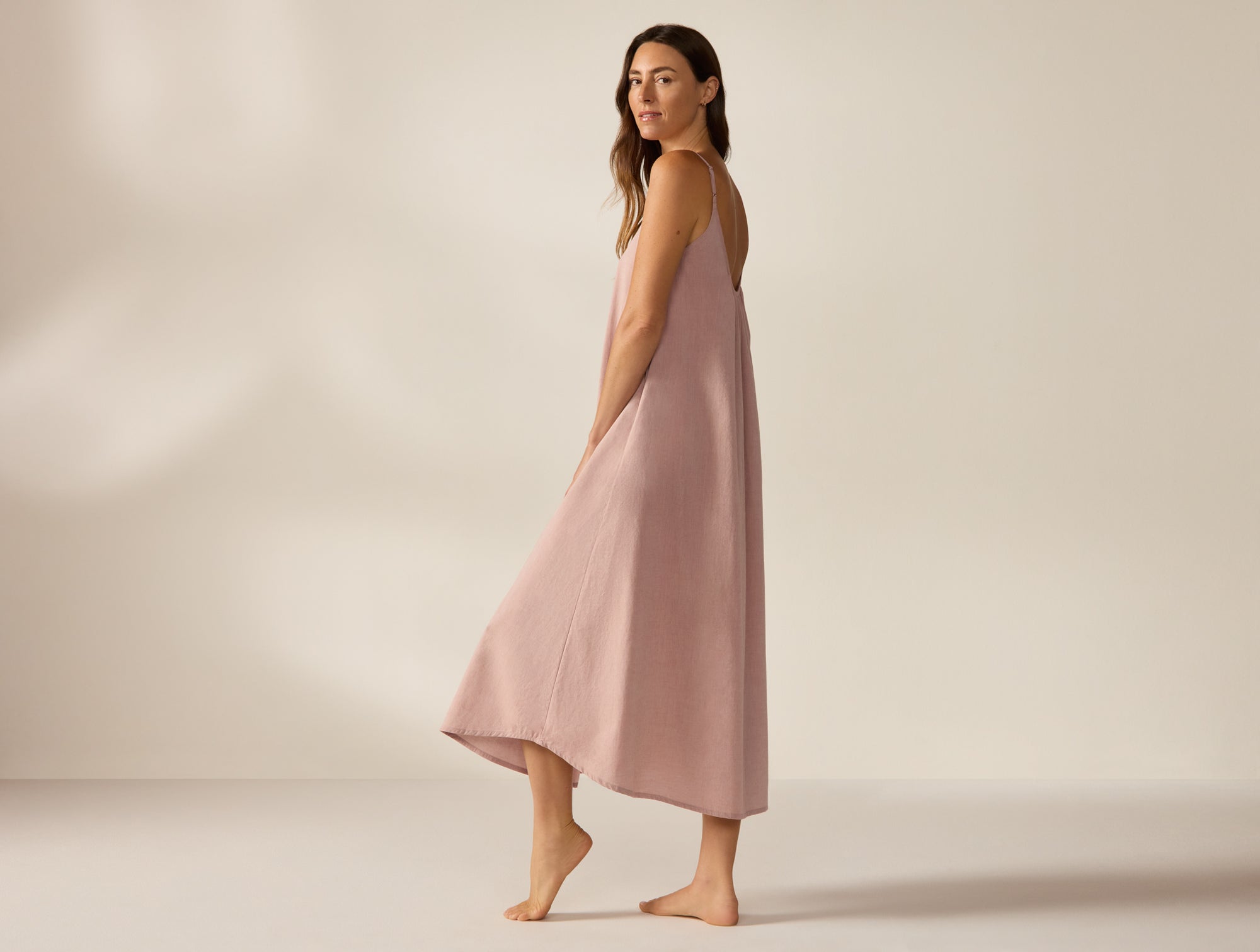 Coyuchi, Women's Isla Organic Cotton Night Dress Small Praline Chambray , S, Sustainable Materials