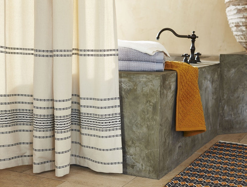 Rippled Stripe Organic Shower Curtain | Ivory w/ Black