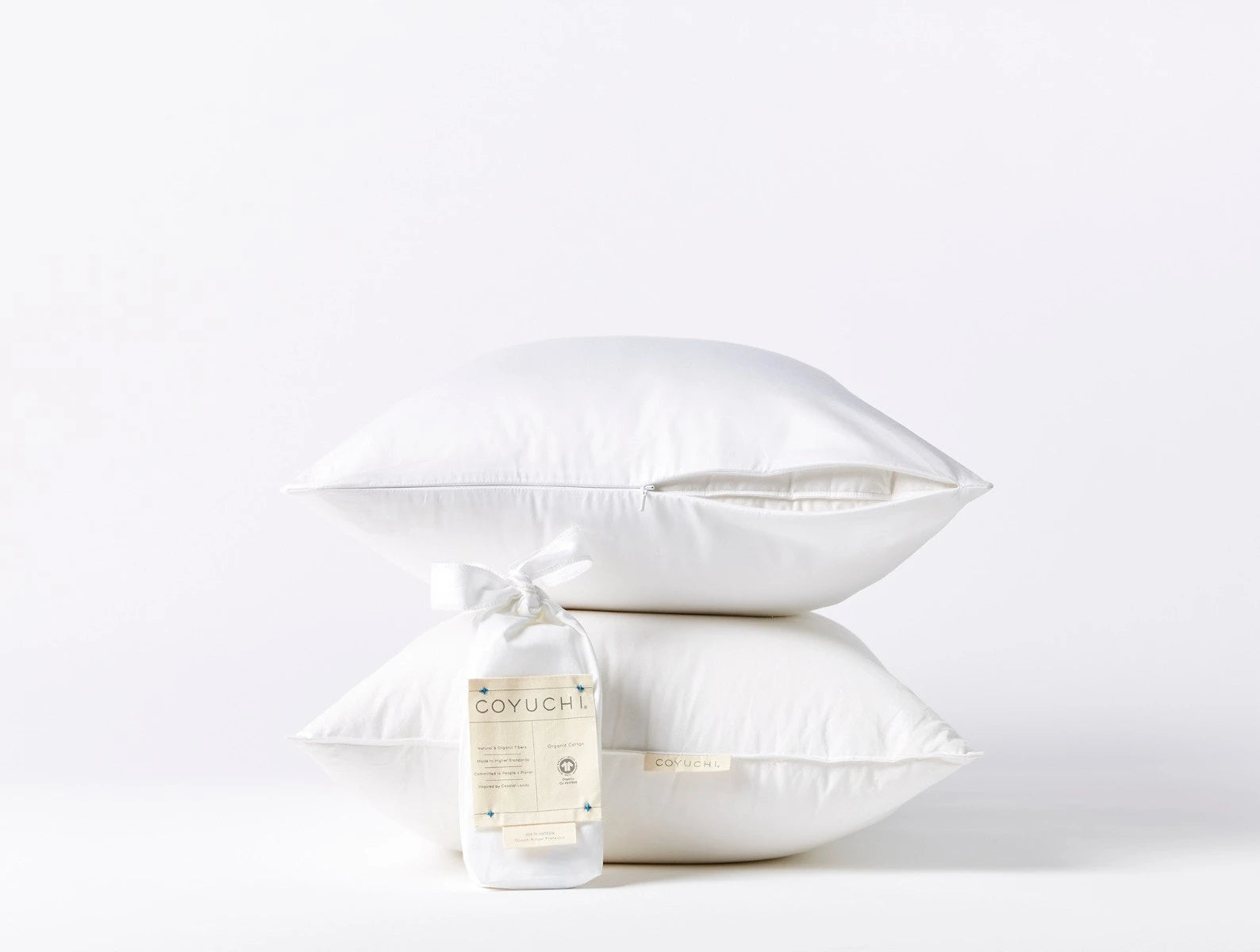 Down Feather Pillows + Organic Protectors Bundle