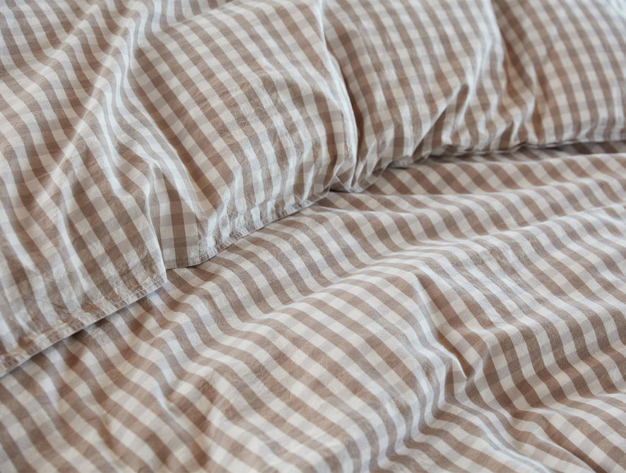 Coastal Gingham Organic Duvet Cover | Sandstone w/Pewter