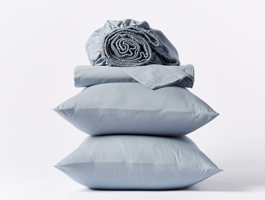 Organic Crinkled Percale™ Sheets | Steel Blue
