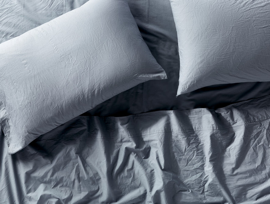 Organic Crinkled Percale™ Sheets | Steel Blue