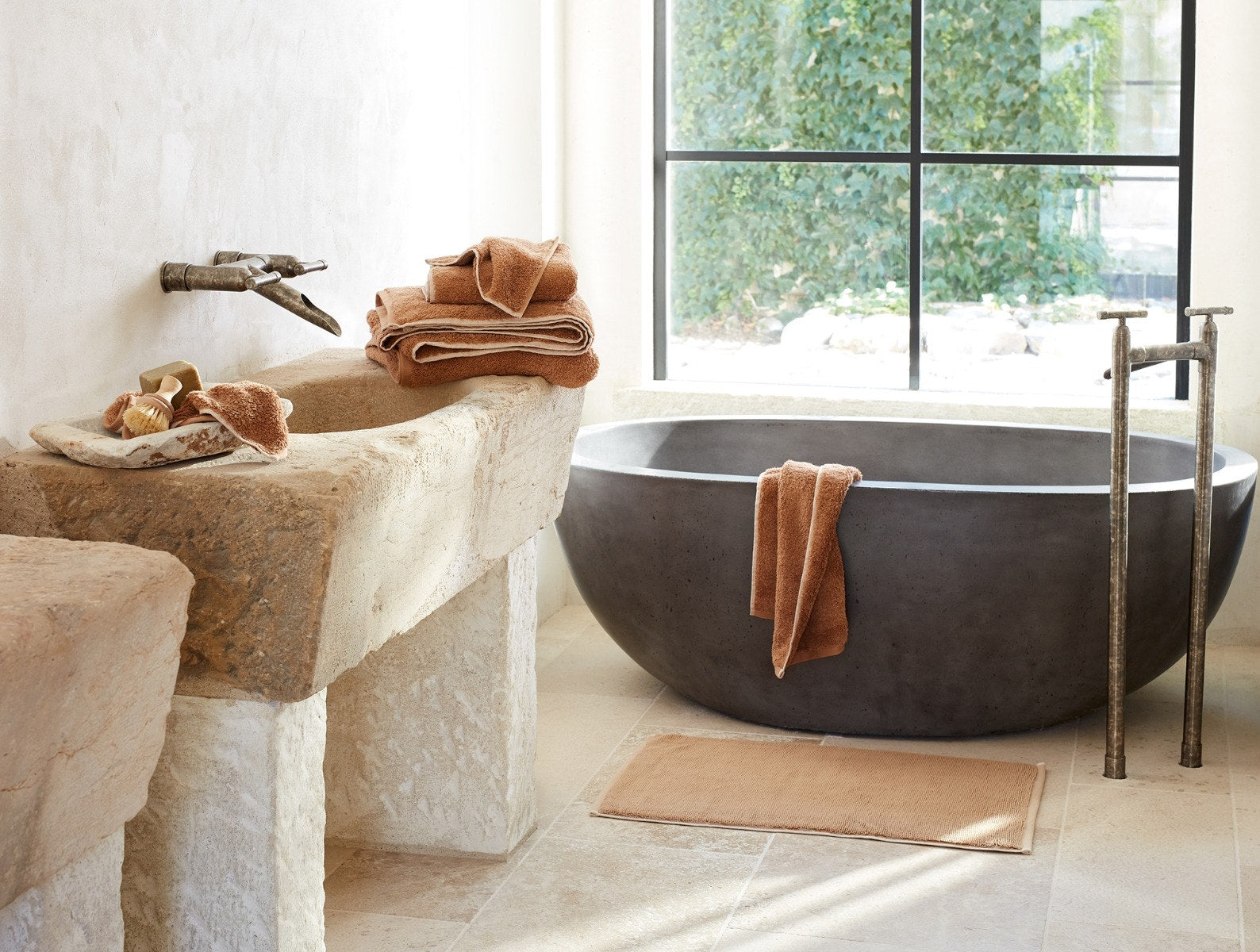 Extra Long Pebbled Pattern Bath Mat, Beige, Flannel Long Bathroom