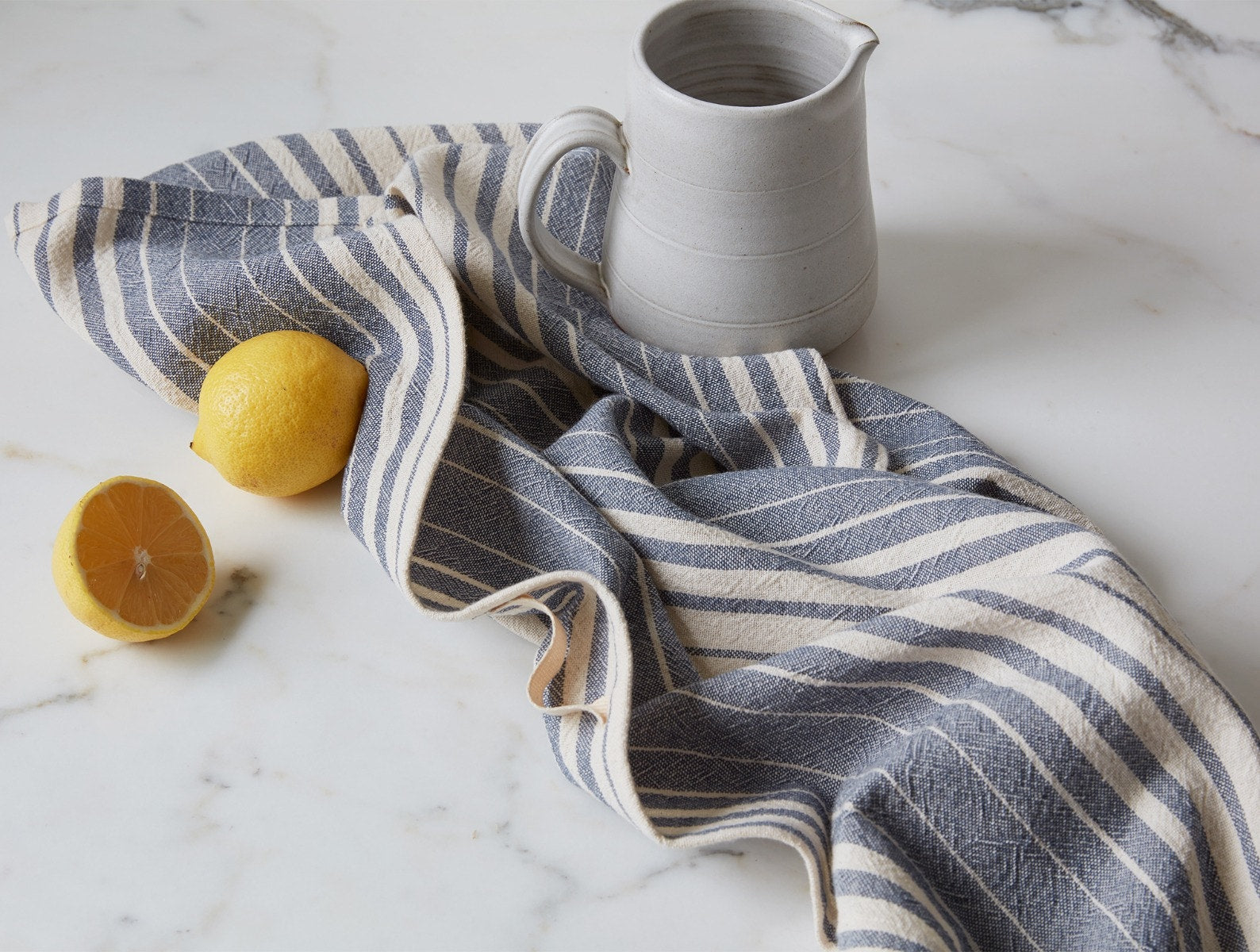 Striped Blue Linen Kitchen Tea Towels Set of 4 