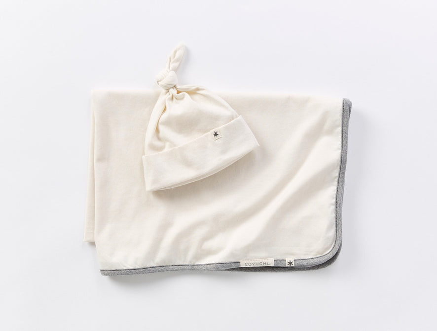 Remi Organic Jersey Baby Blanket + Beanie Set | Undyed