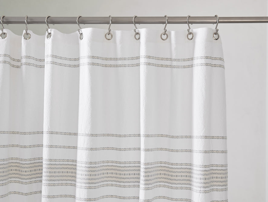 Rippled Stripe Organic Shower Curtain | Alpine White w/ Grays