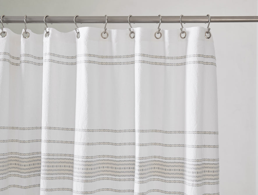 Rippled Stripe Organic Shower Curtain | Alpine White w/ Grays