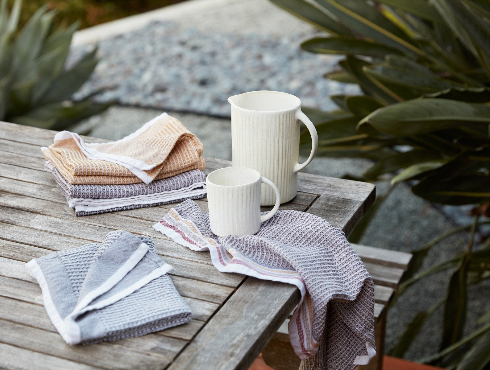 Tan & Grey Striped Cotton Tea Towels (Set of 3 Pieces)