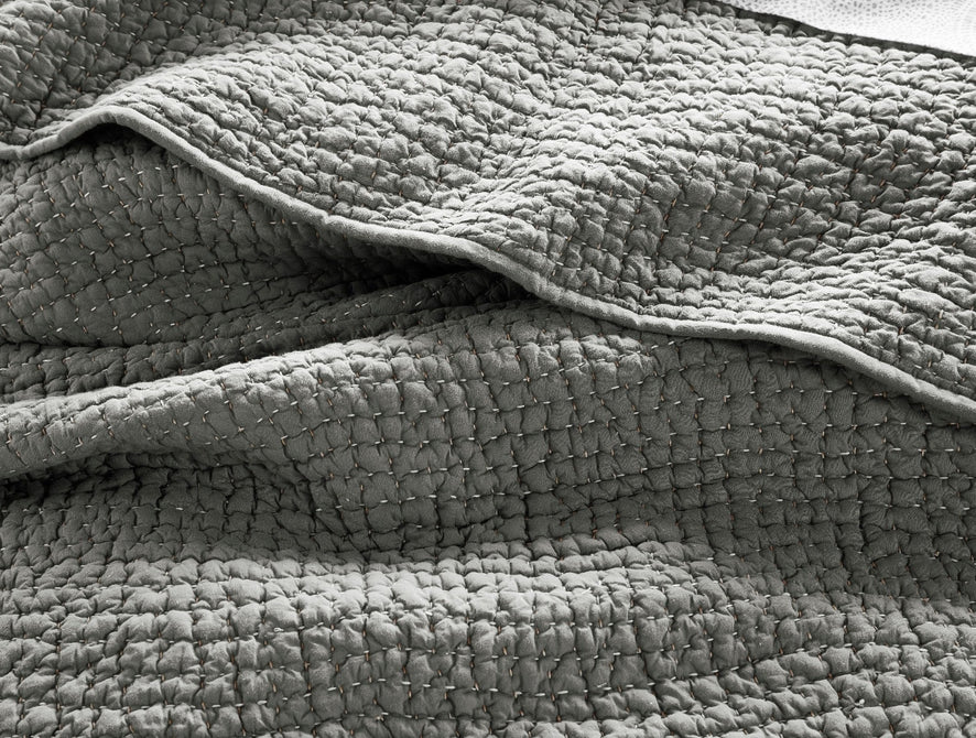 Pebbled Handstitched Organic Quilt  | Slate