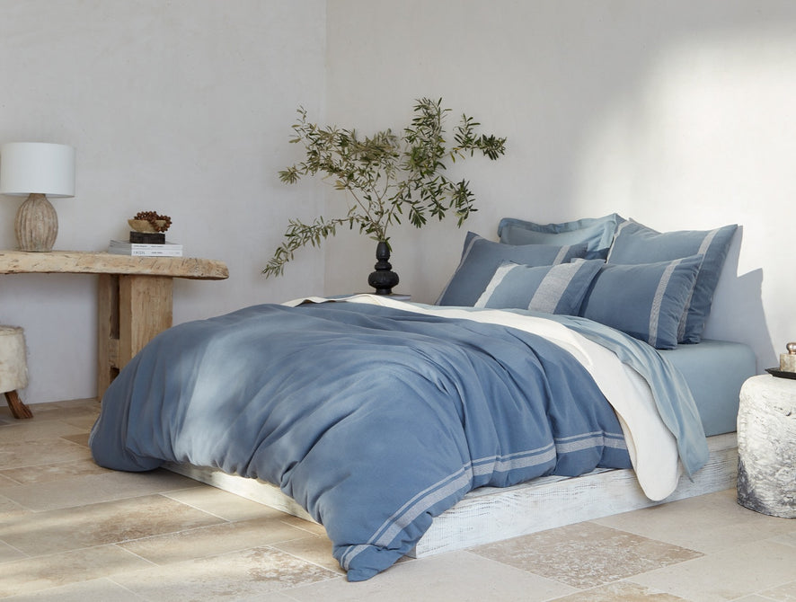Sonoma Organic Duvet Cover | Aqua w/Undyed Stripe
