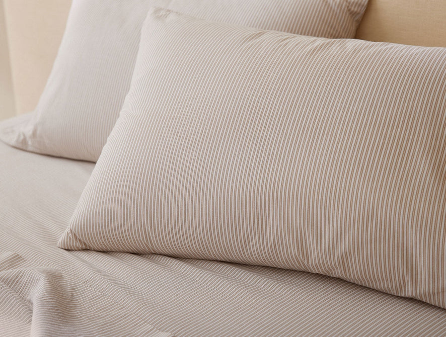 Climate Beneficial™ Cotton Soft Washed Sheets | Alpine White w/Fawn Stripe